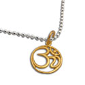 Gold Om Circle Charm on Necklace Sterling Silver 16-17 inches adjustable