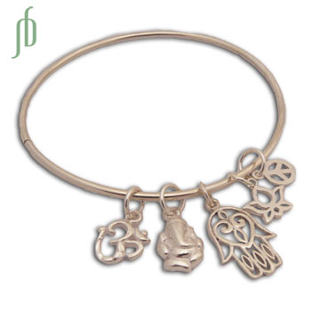 Lucky Charm Bracelet Opening Bangle Sterling Silver