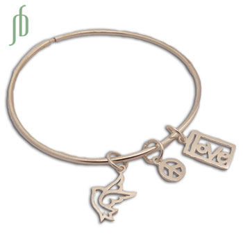 Peace Love Bracelet Opening Bangle Sterling Silver