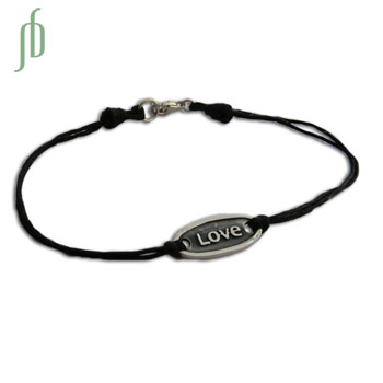Love Bracelet Sterling Silver and Waxed Cotton