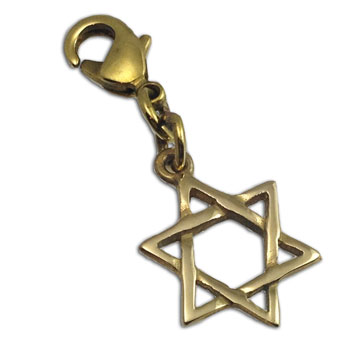 Star of David Charm with Spring Clasp Gold tone Recycled Brass