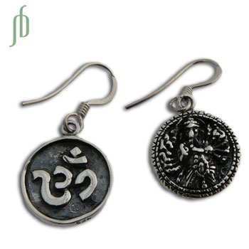 Double sided Om and Ganesh Earrings Sterling Silver