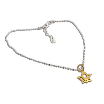 Gold plated  Lotus on Anklet Sterling Silver 9 to 10 inches adjustable #1
