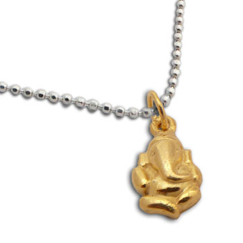 Gold tone Ganesh on Sterling Silver Necklace 16 to 17 inches adjustable #2