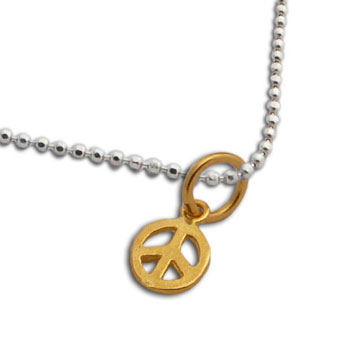 Gold plated Peace Charm on Sterling Silver Anklet 9 to 10 inches adjustable #2