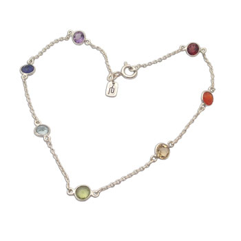 Wellbeing Chakra Anklet Silver and Gemstones