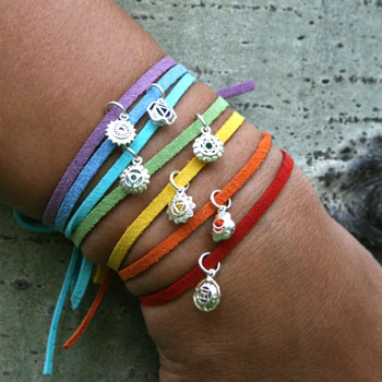 Chakra Charm Anklets or Bracelets Silver and Colored Stones Free Size Set of 7 #2