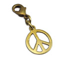 Peace Charm Pendant with Spring Clasp Gold tone Recycled Brass