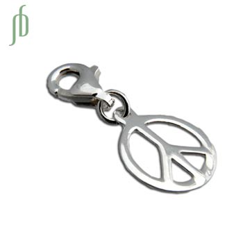 Peace Charm Pendant with Spring Clasp Silver