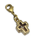 Cut-out Cross Charm with Spring Clasp Goldtone Recycled Brass