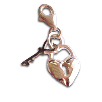 Charmas Heart Lock and Key silver with spring clasp