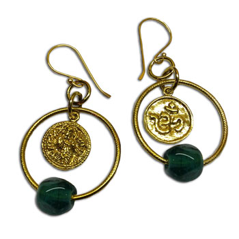 Om Ganesh Earrings Recycled Glass and Brass Ice Green or Yellow #2