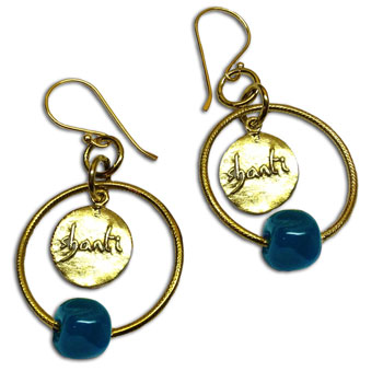 Shanti Earrings Circles Recycled Glass and Brass Teal Blue or Green #2