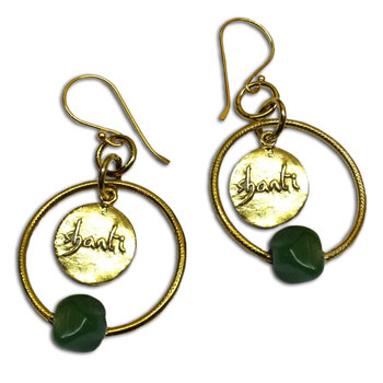Shanti Earrings Circles Recycled Glass and Brass Teal Blue or Green #3