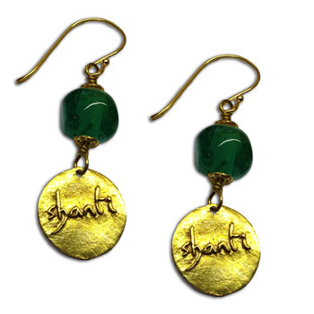 Shanti Earrings Dangle Recycled Glass and Brass Blue Green or Yellow #3