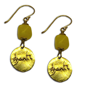 Shanti Earrings Dangle Recycled Glass and Brass Blue Green or Yellow #4