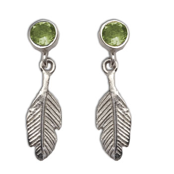 Feather Earrings Peridot Studs Silver Compassion