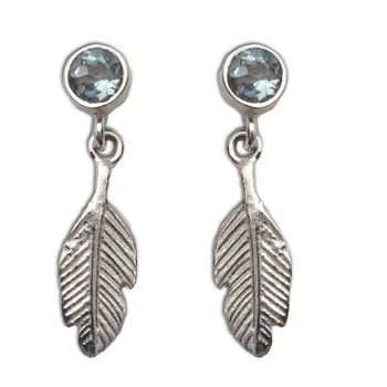 Feather Earrings Blue Topaz Studs Silver Integrity