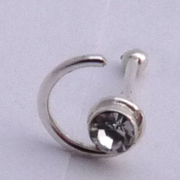 Silver Nose Ring Spiral Clear