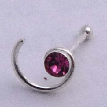 Silver Nose Ring Spiral Pink