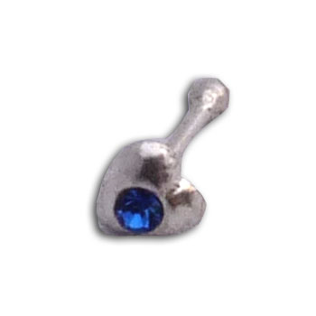 Silver  Nose Stud Heart Stone Blue