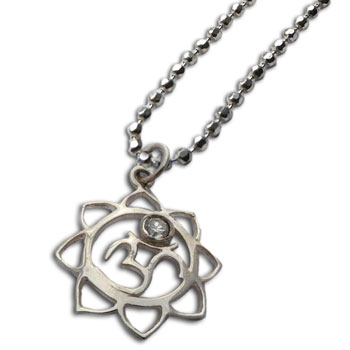 Om Lotus Pendant with Stone 16 to 17 Inches Necklace Adjustable Sterling Silver #2